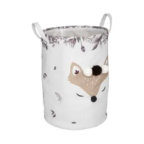 Bac à jouets renard en tissu avec pompons h50cm